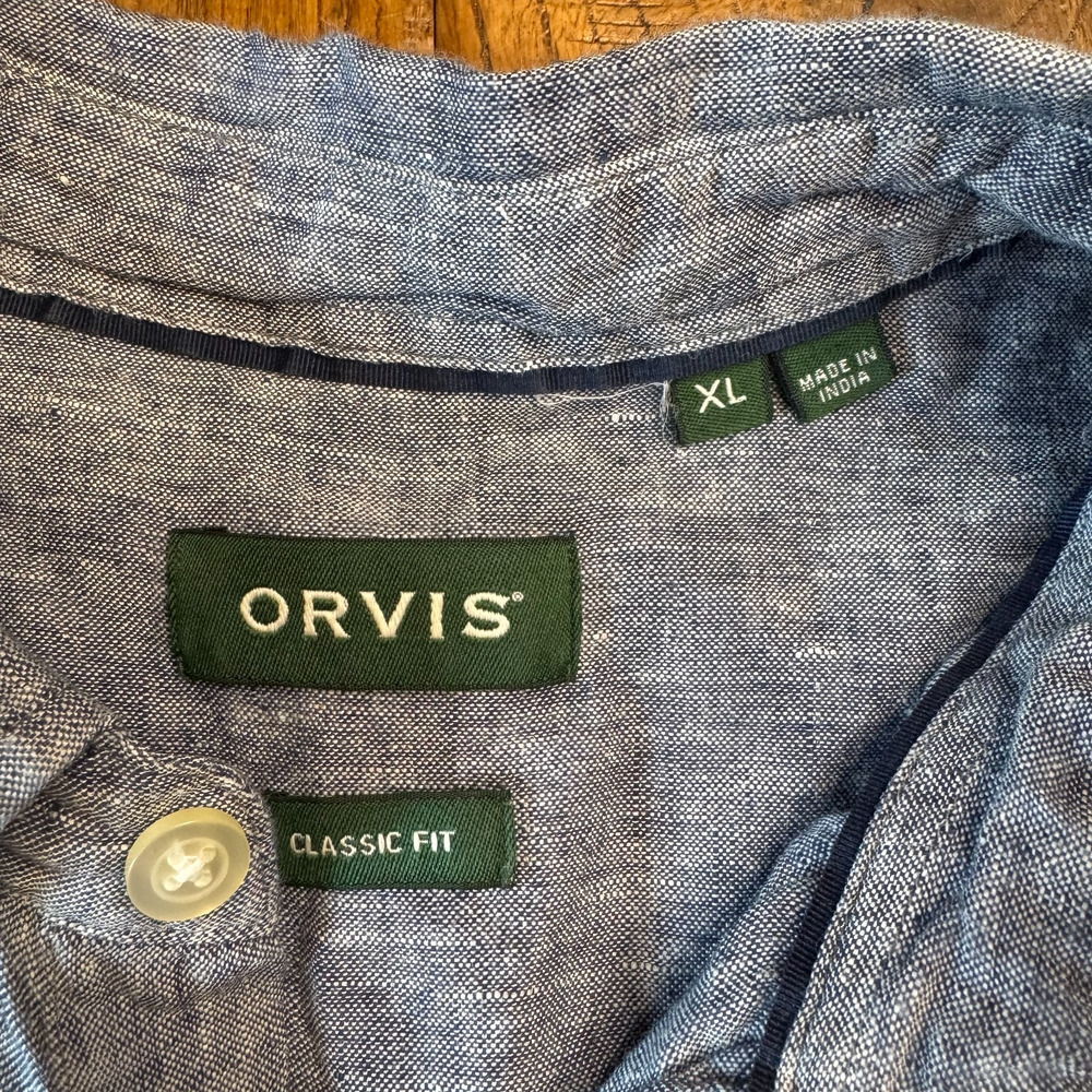 Orvis 100% Linen Classic Fit Short Sleeve Button-Down Shirt Men’s XL Blue - Picture 2 of 6